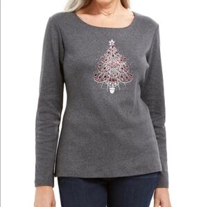 Karen Scott Glistening Tree Cotton Top women's 3x gray top. Sparkle and shine in